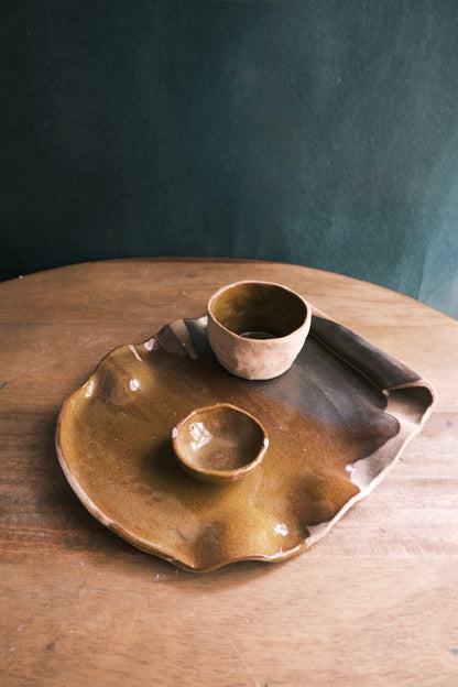 Scroll Cheese Platter/Serving Platter- Three Piece- Dark Umber #2