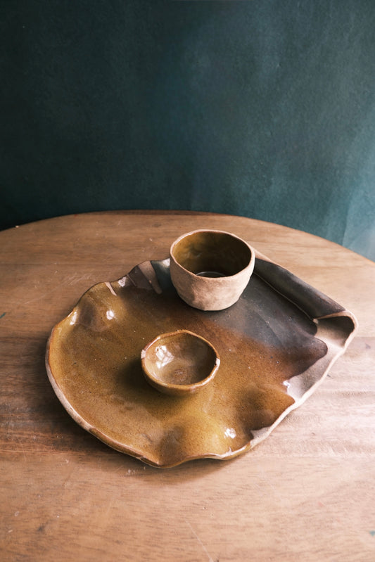 Scroll Cheese Platter/Serving Platter- Three Piece- Dark Umber #2