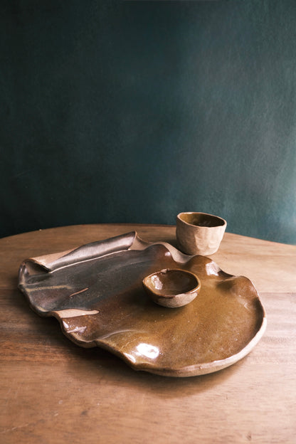 Scroll Cheese Platter/Serving Platter- Three Piece- Dark Umber #2