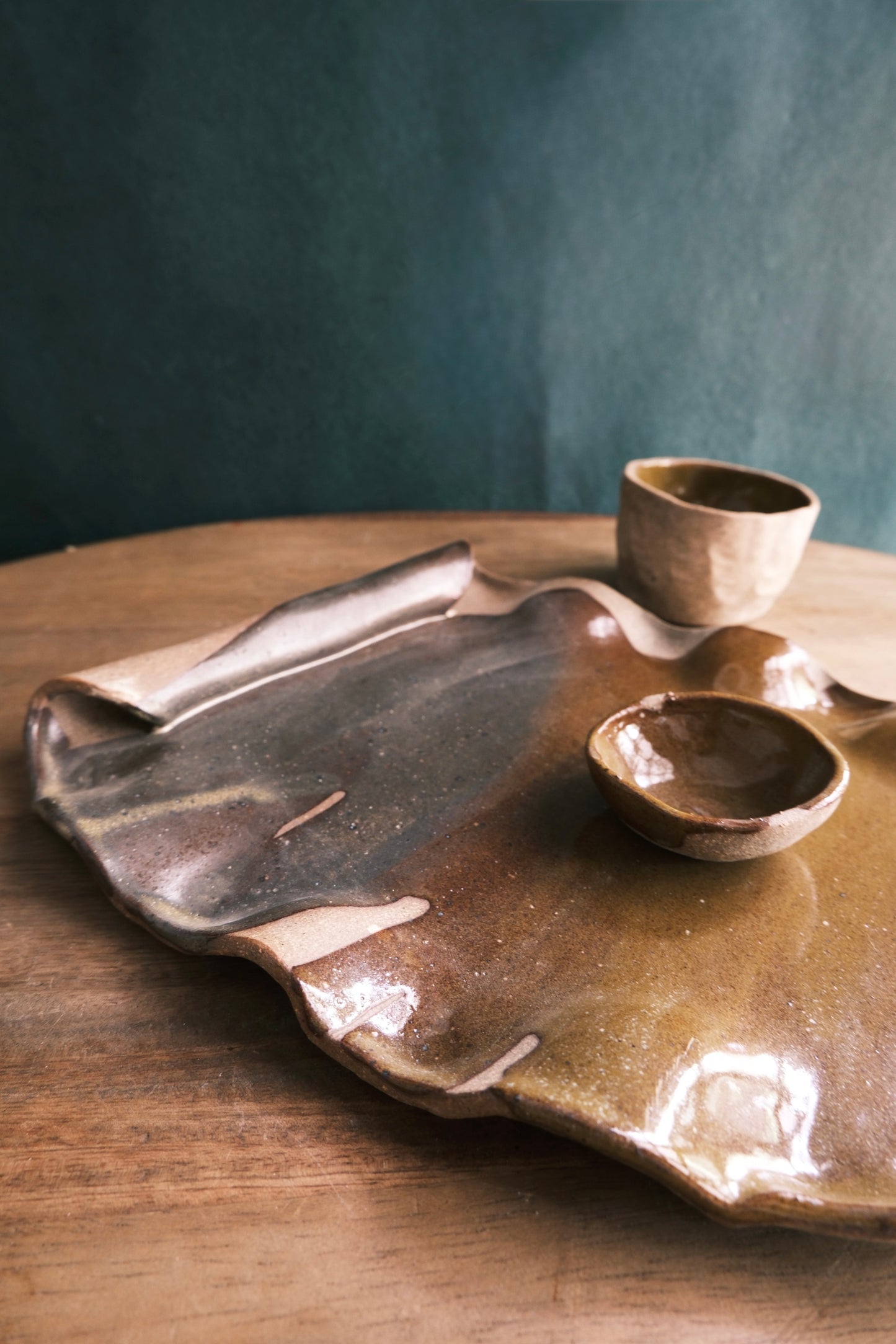 Scroll Cheese Platter/Serving Platter- Three Piece- Dark Umber #2