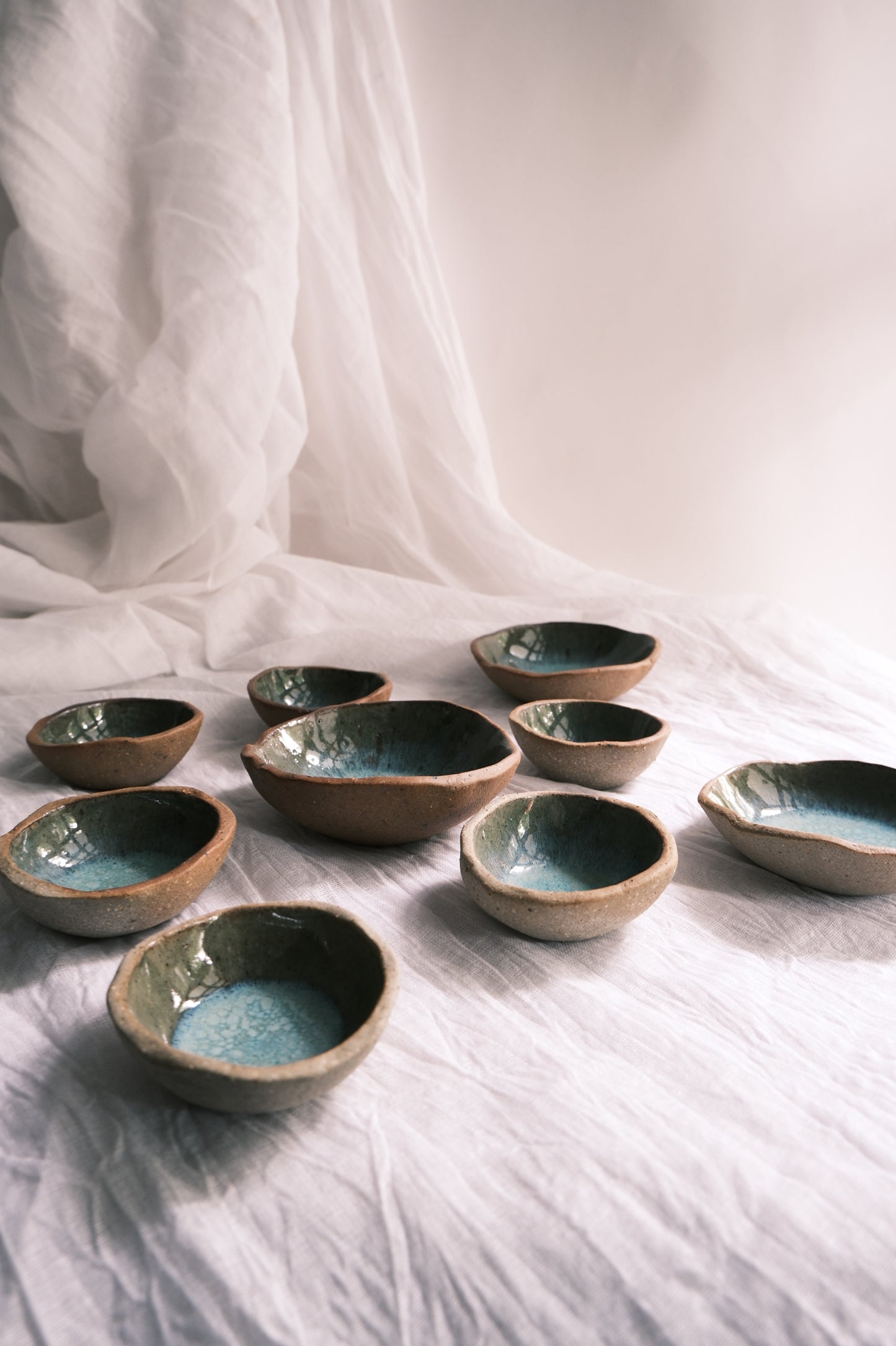 Dip Bowl/Small Katori- Set of 2- Mottled Green