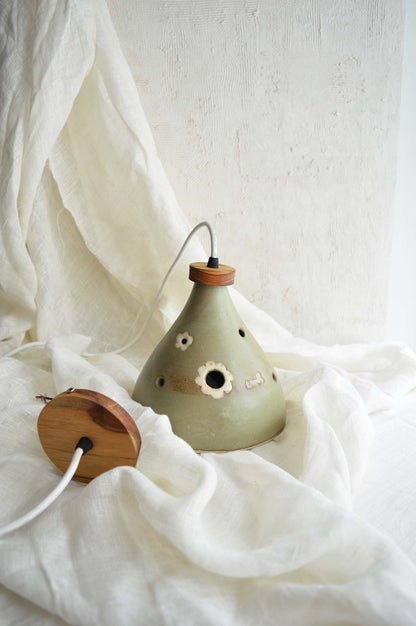 Handmade Ceramic Pendant Light- Sage Green