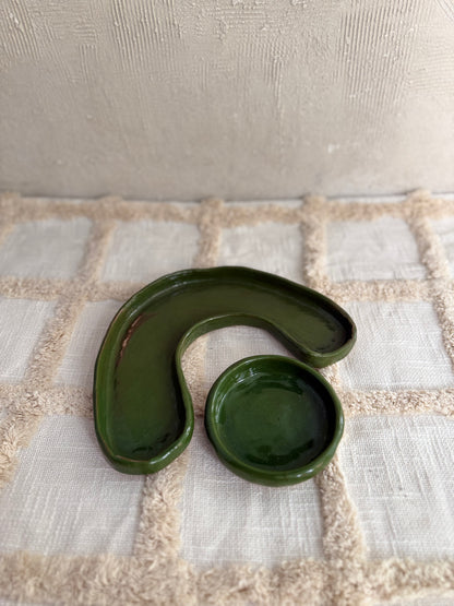 Serving Platter with Dip Bowl- Forest Green