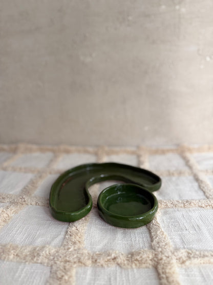 Serving Platter with Dip Bowl- Forest Green