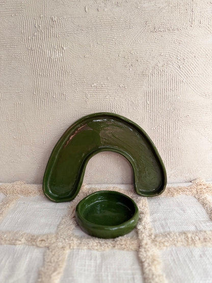 Serving Platter with Dip Bowl- Forest Green