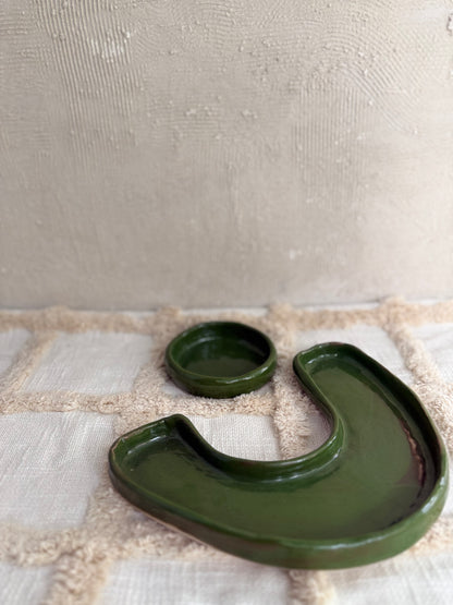 Serving Platter with Dip Bowl- Forest Green