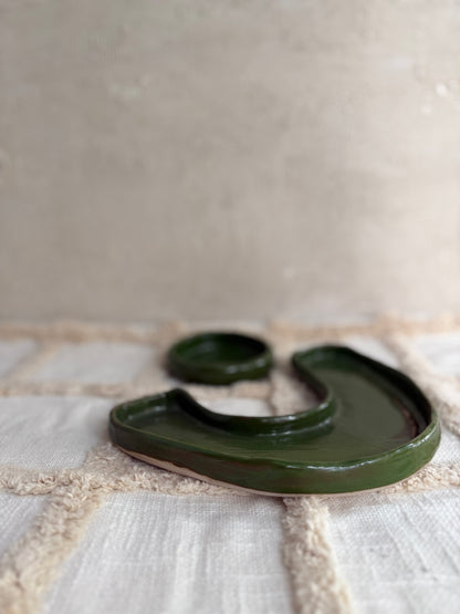Serving Platter with Dip Bowl- Forest Green