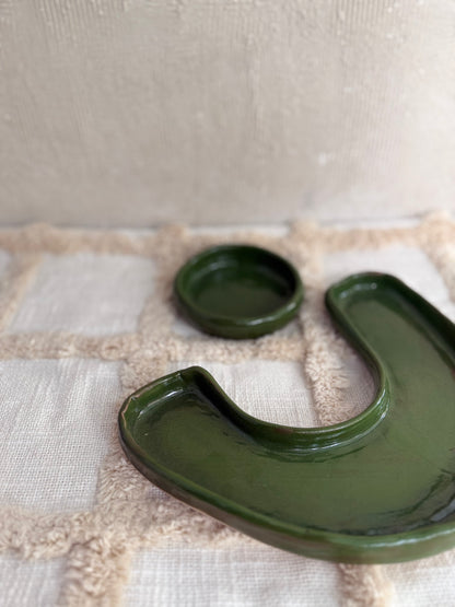 Serving Platter with Dip Bowl- Forest Green