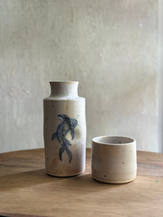 Wheel Thrown- Ceramic Carafe/Water Bottle with tumbler- Koi #1
