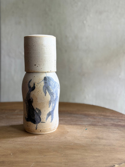 Wheel Thrown- Ceramic Carafe/Water Bottle with tumbler- Koi #3