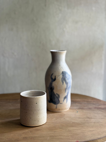 Wheel Thrown- Ceramic Carafe/Water Bottle with tumbler- Koi #3