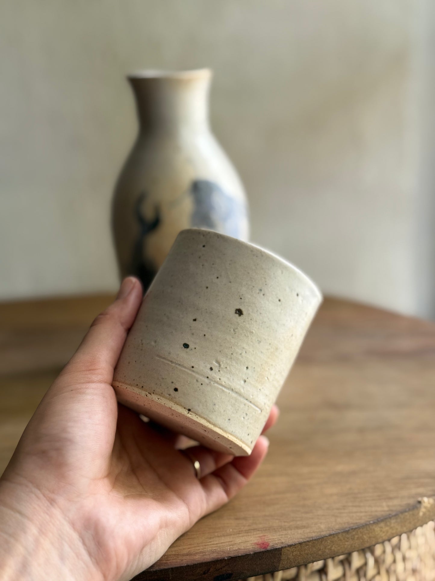Wheel Thrown- Ceramic Carafe/Water Bottle with tumbler- Koi #3
