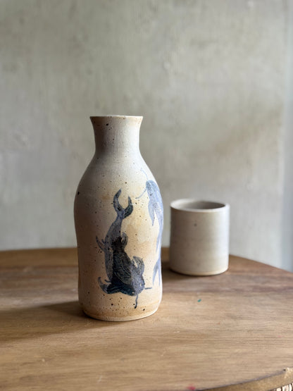 Wheel Thrown- Ceramic Carafe/Water Bottle with tumbler- Koi #3
