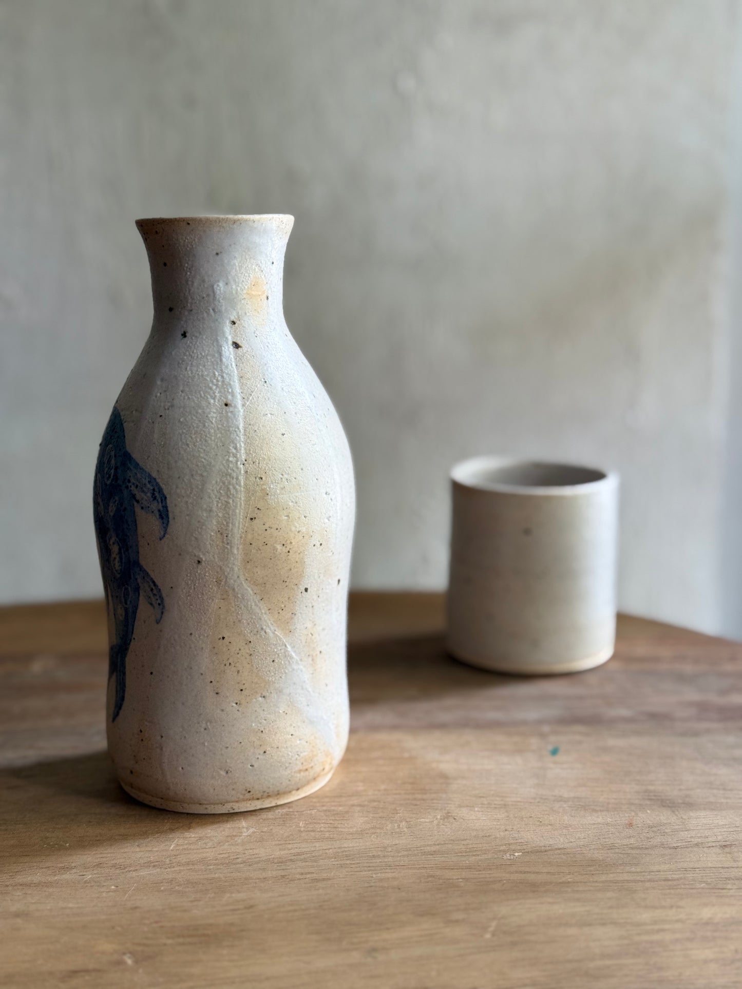 Wheel Thrown- Ceramic Carafe/Water Bottle with tumbler- Koi #3