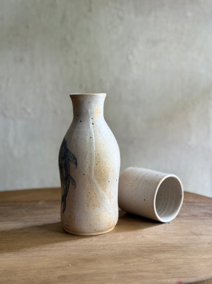 Wheel Thrown- Ceramic Carafe/Water Bottle with tumbler- Koi #3
