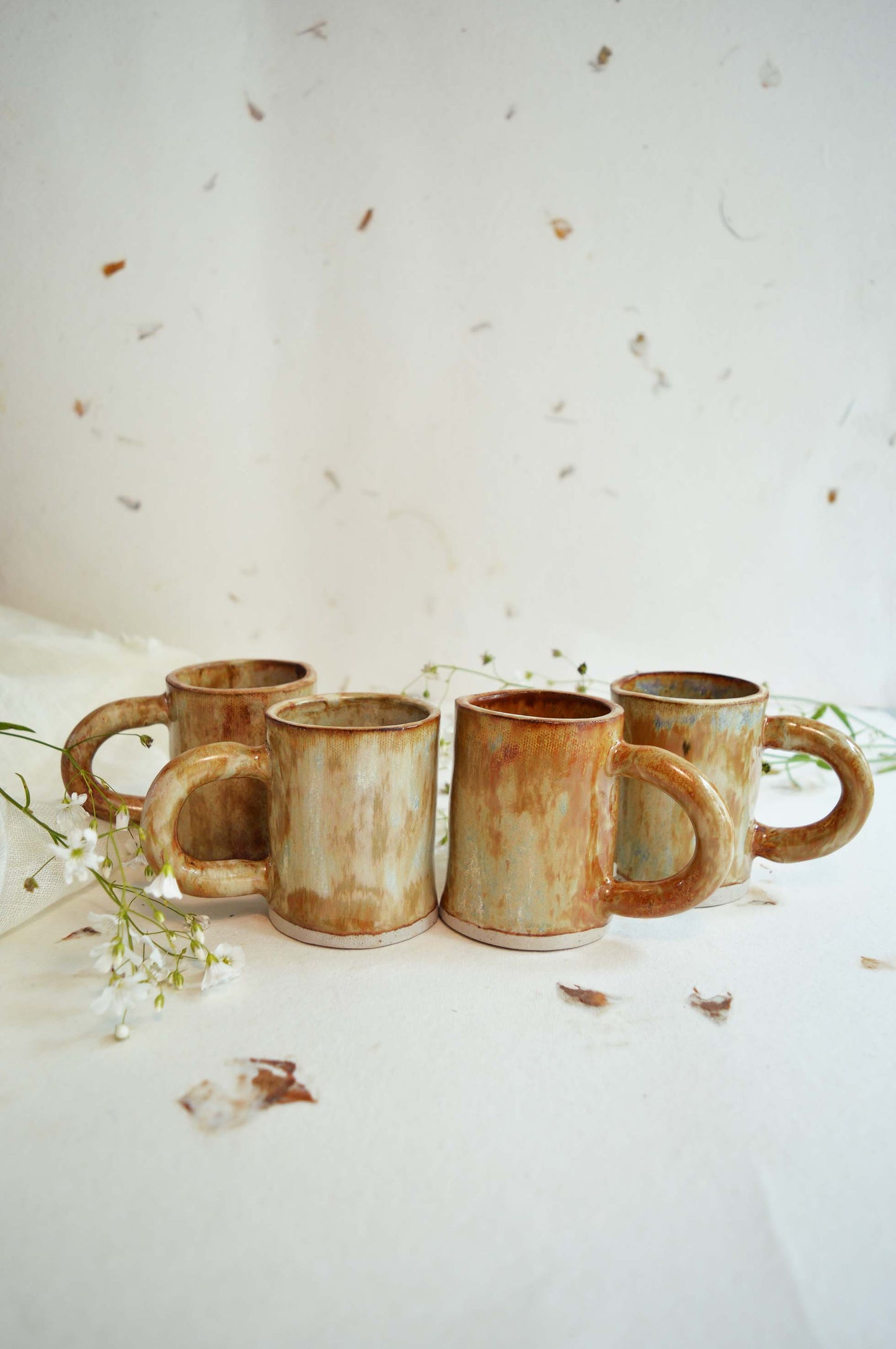 Shino Handbuilt Teacups- Set of 4