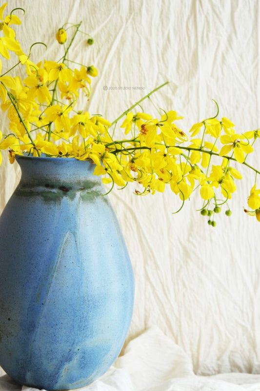 TABLE VASE- TEXTURED MATT BLUE #1