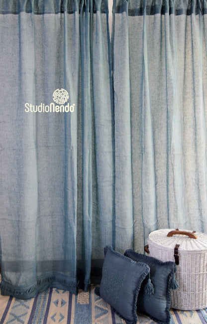 Handmade Linen Sheer Curtain- Indian Teal blue