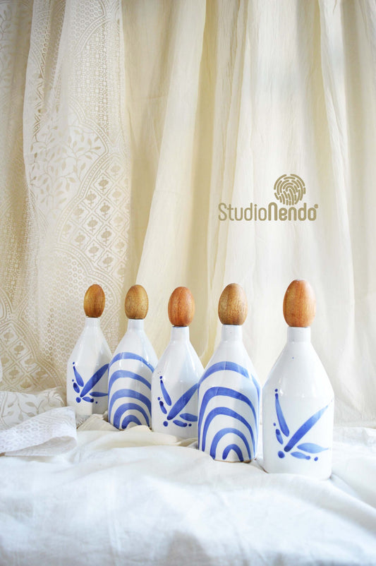 OIL BOTTLES WITH WOODEN EGG KNOB- Dragonfly