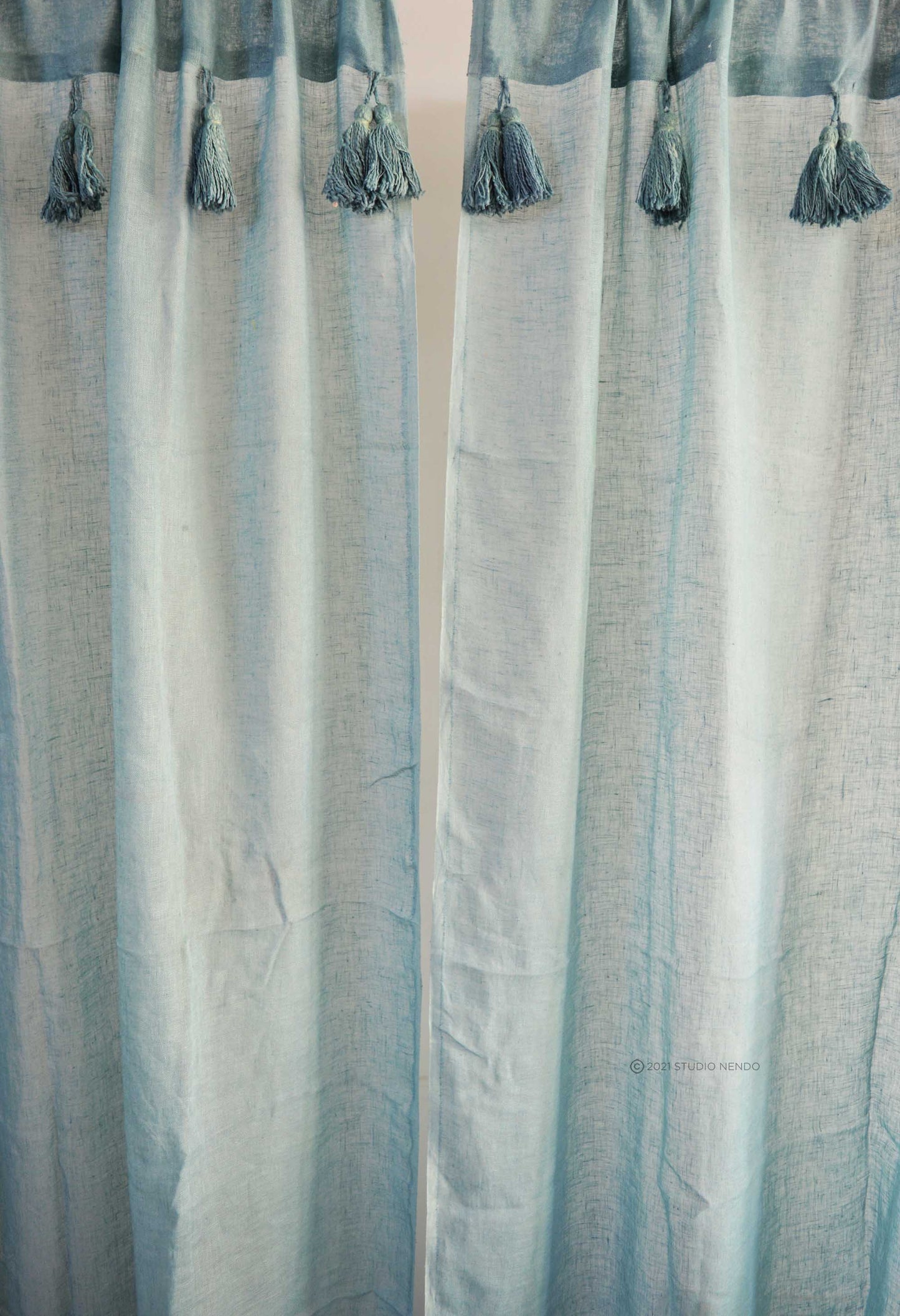 Handmade Linen Sheer Curtain- Cool Sky Blue