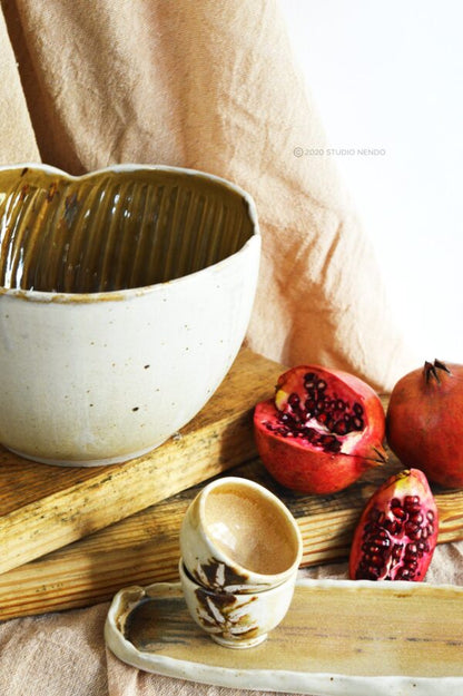 FRUIT BOWL- GIANT FLOWER SERIES- EXTRA LARGE- OATMEAL/MUSTARD- SECONDS