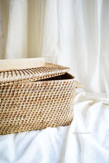 Cane Bread Box with Wooden Handle