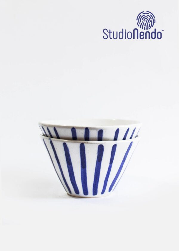 DEEP SNACK BOWLS- SMALL- COBALT STRIPES