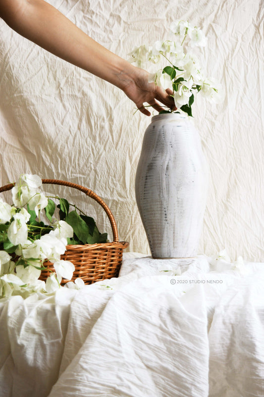TABLE VASE- TEXTURED MATT GREY WHITE #1