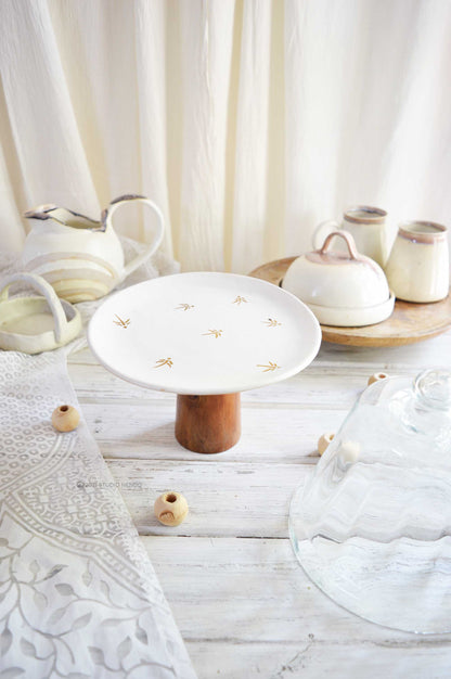 CAKE STAND WITH GLASS CLOCHE- GOLDEN DRAGONFLY