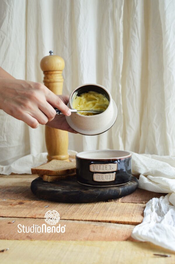 “BUTTER ME UP!” FRENCH STYLE BUTTER DISH- TENMOKU