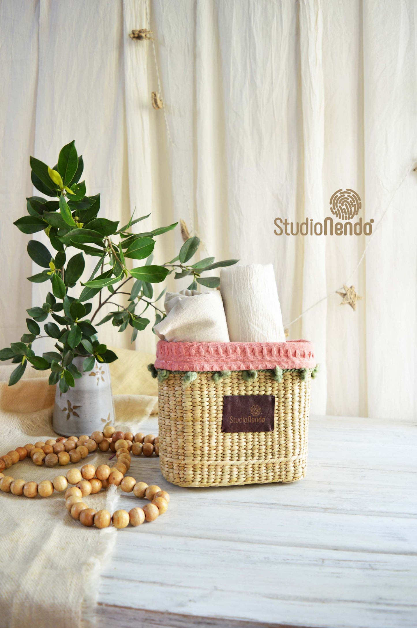 Sea Grass Storage Basket- Small- Strawberry & Mint