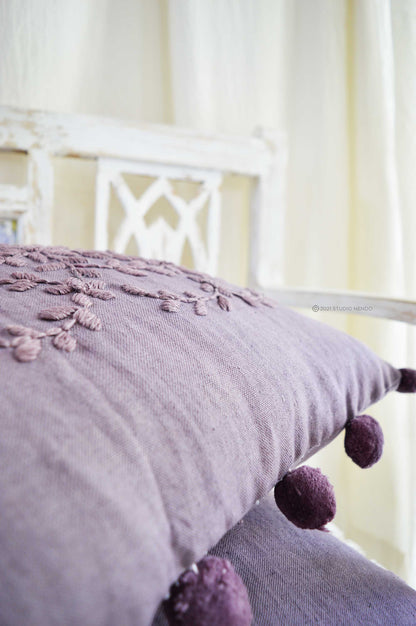 Hand embroidered Linen Cushion Cover- Wineberry Purple