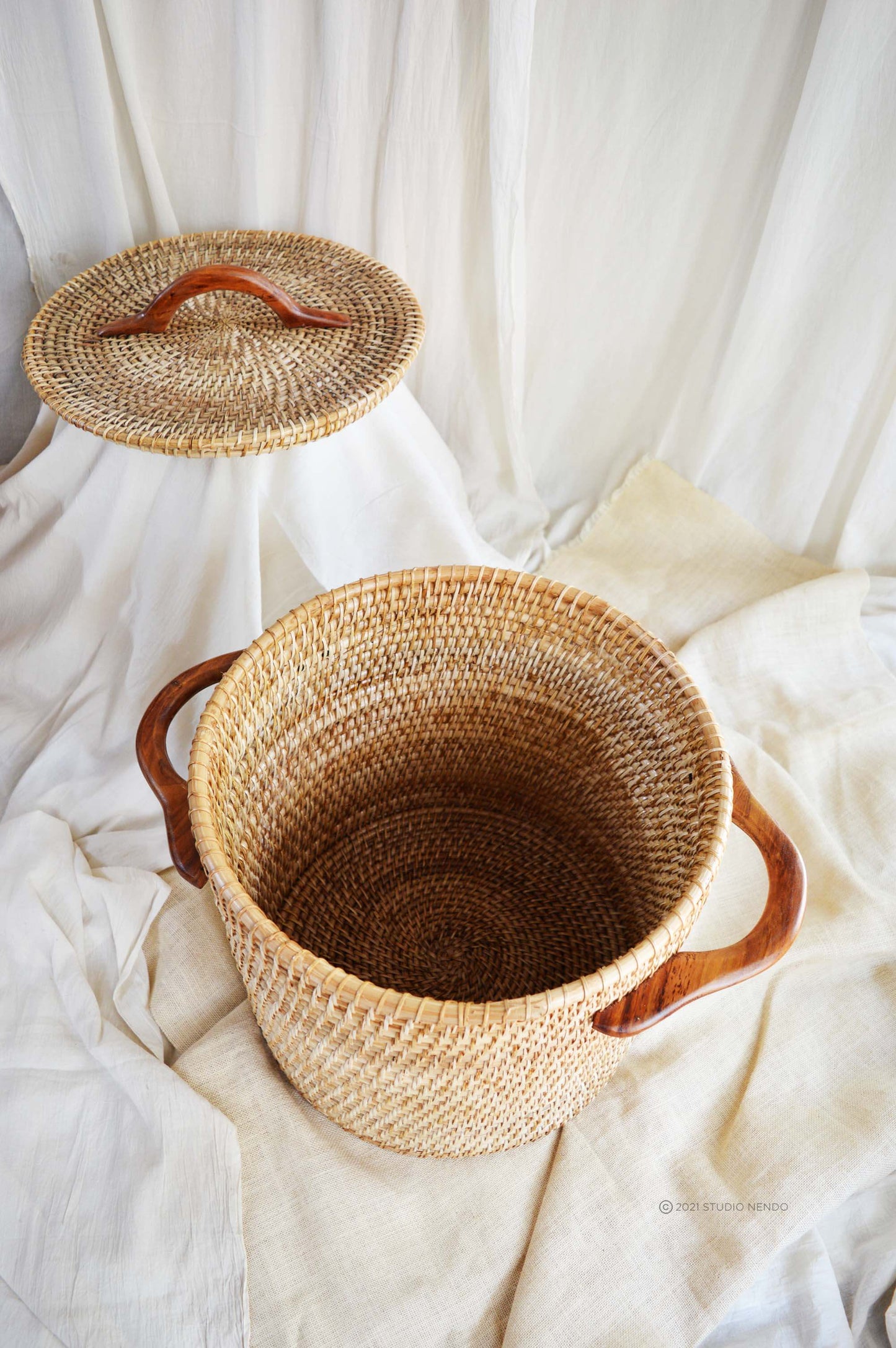 Cane Laundry Basket with Cane Lid- Large