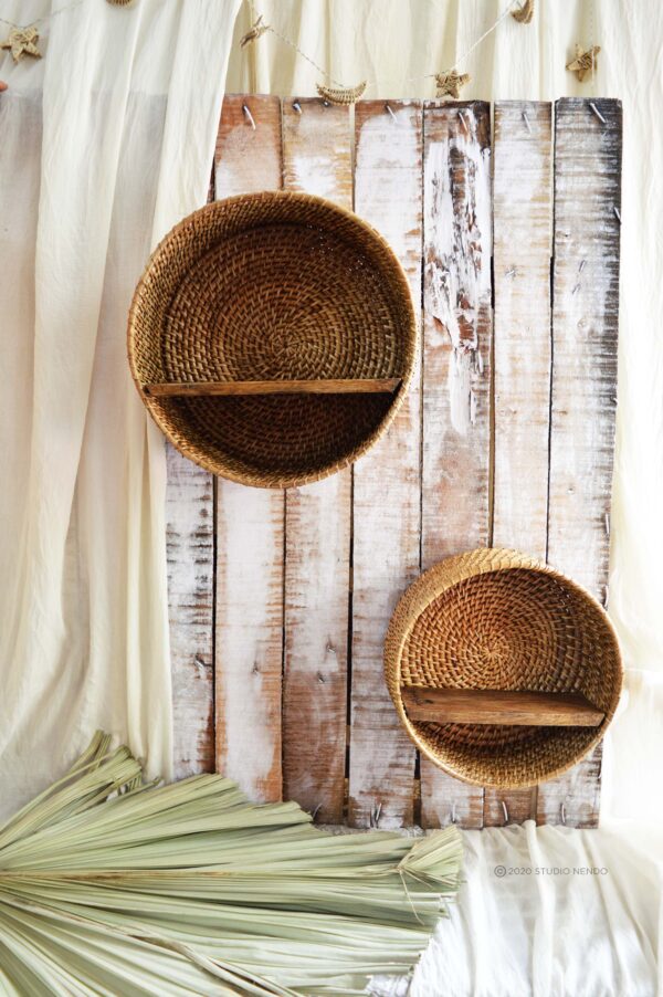 Circular Cane Hanging Basket/Shelf- Large
