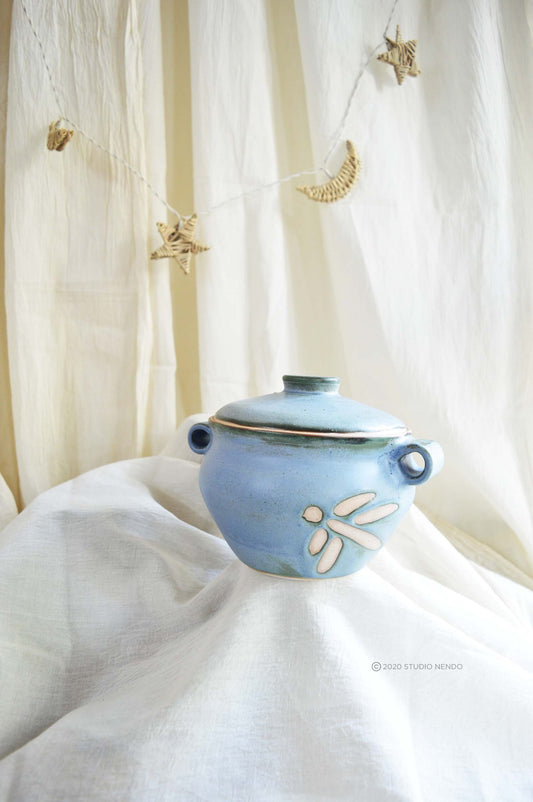 CASSEROLE- MATT BLUE WITH BRUSHWORK