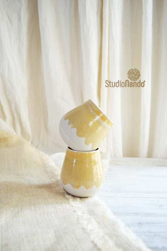 POTBELLY TUMBLERS- SET OF 2- MUSTARD/CARAMEL