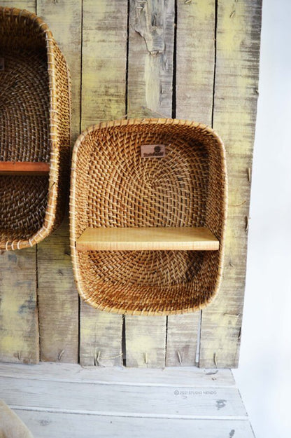 Rectangular Cane Hanging Basket/Shelf- Medium