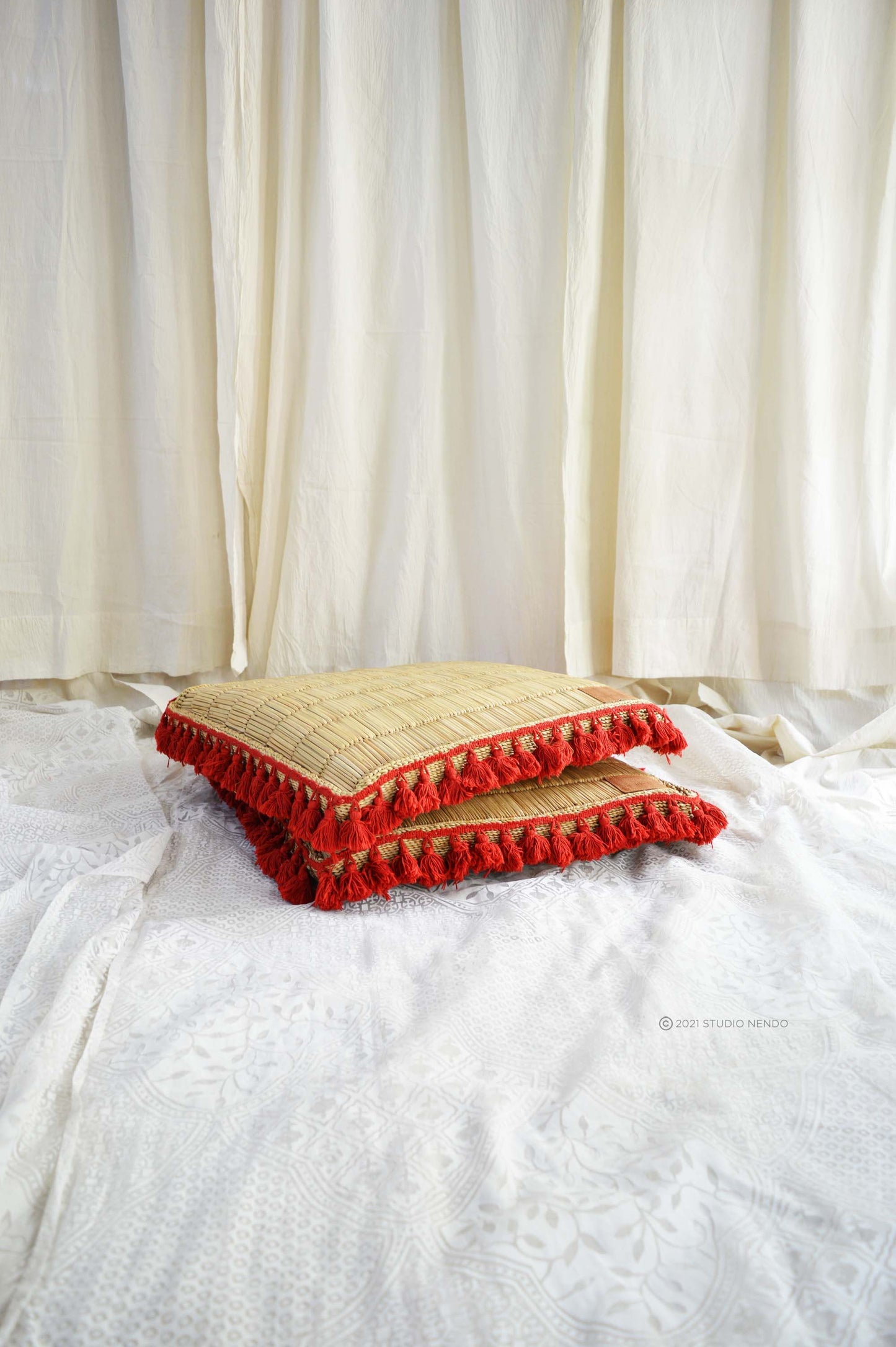 Sea Grass Floor Cushions- Set of 2- Scarlet