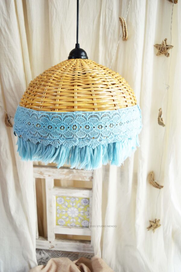 HANDWOVEN CANE PENDANT LIGHT (MEDIUM)- AQUA