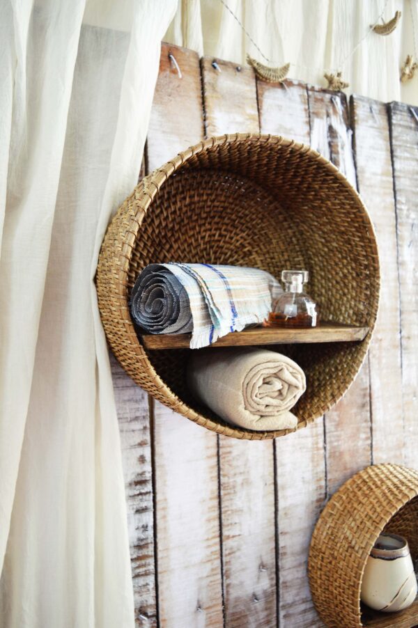 Circular Cane Hanging Basket/Shelf- Large