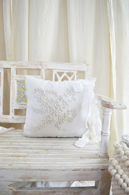 Hand embroidered Linen Cushion Cover- Snow White