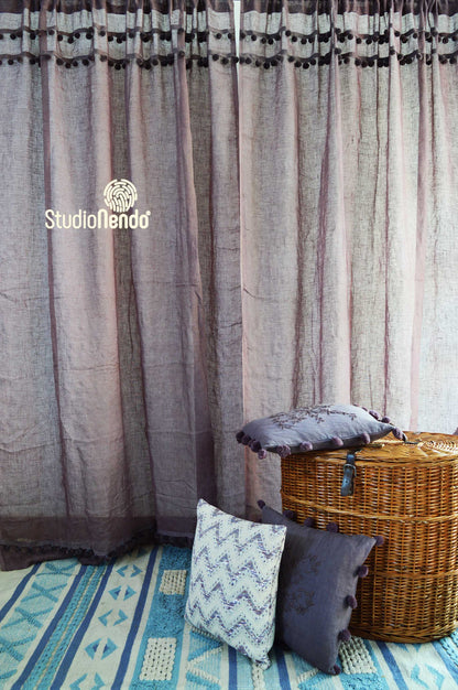 Handmade Linen Sheer Curtain- Wineberry Purple