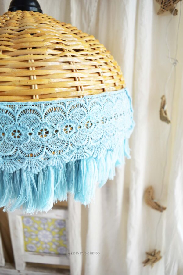 HANDWOVEN CANE PENDANT LIGHT (MEDIUM)- AQUA