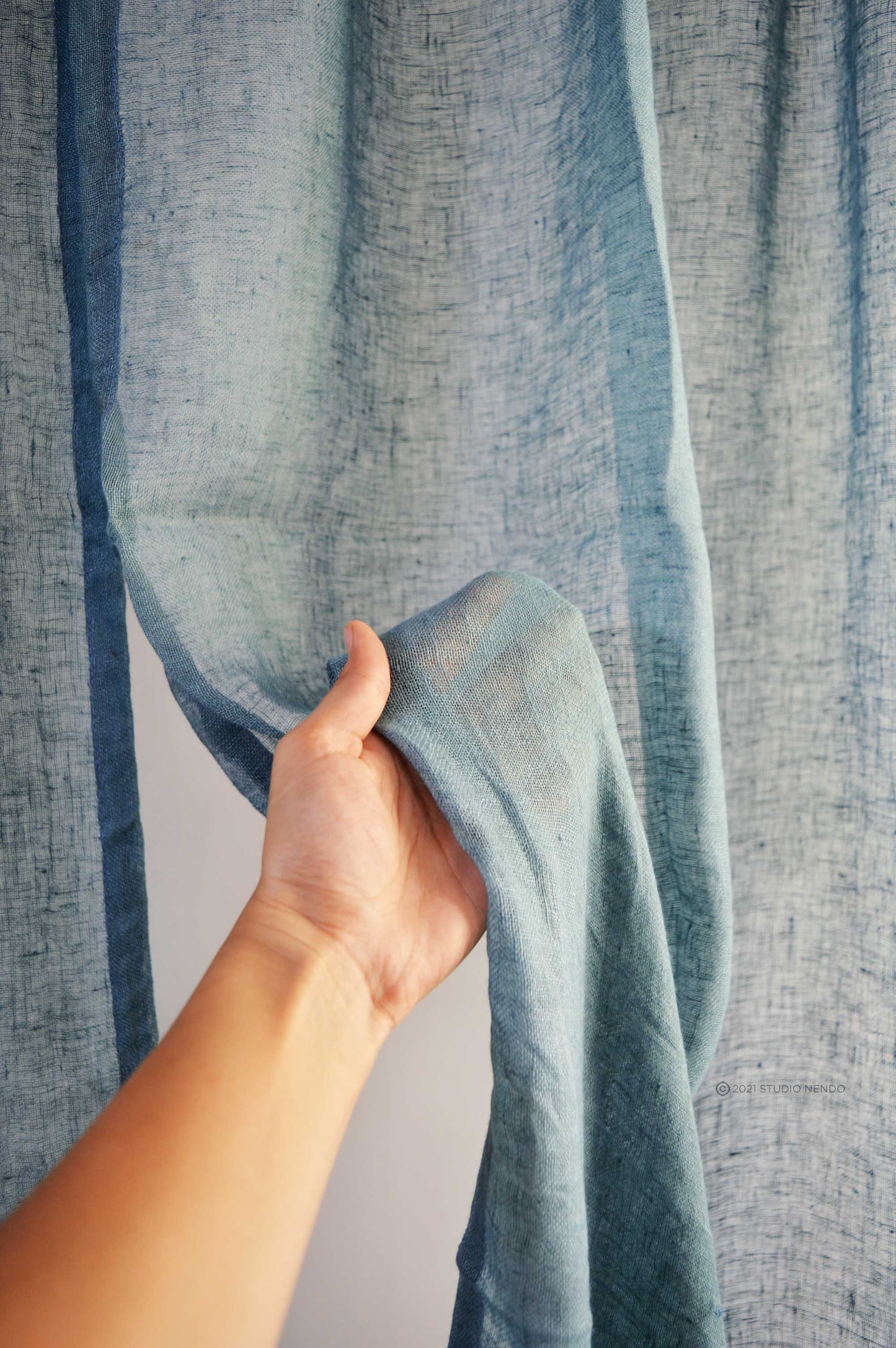 Handmade Linen Sheer Curtain- Indian Teal blue