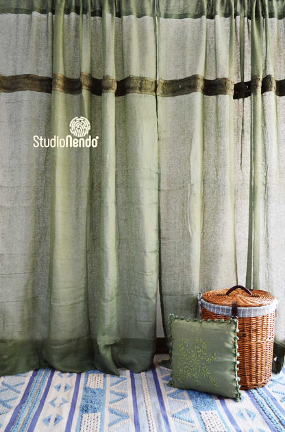 Handmade Linen Sheer Curtain- Olive Green