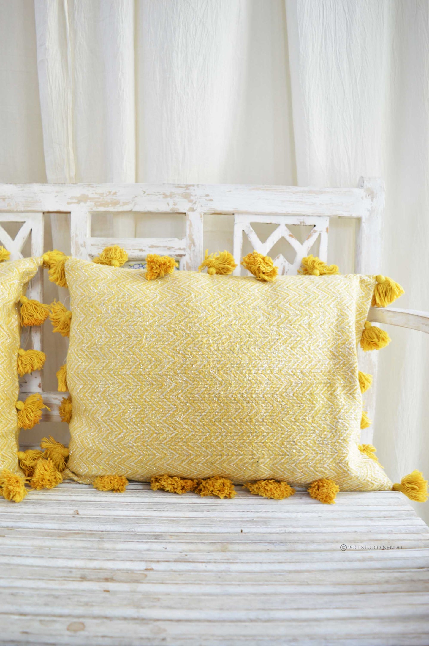 Handmade Jacquard Cushion (with filler)- Honey Mustard Yellow