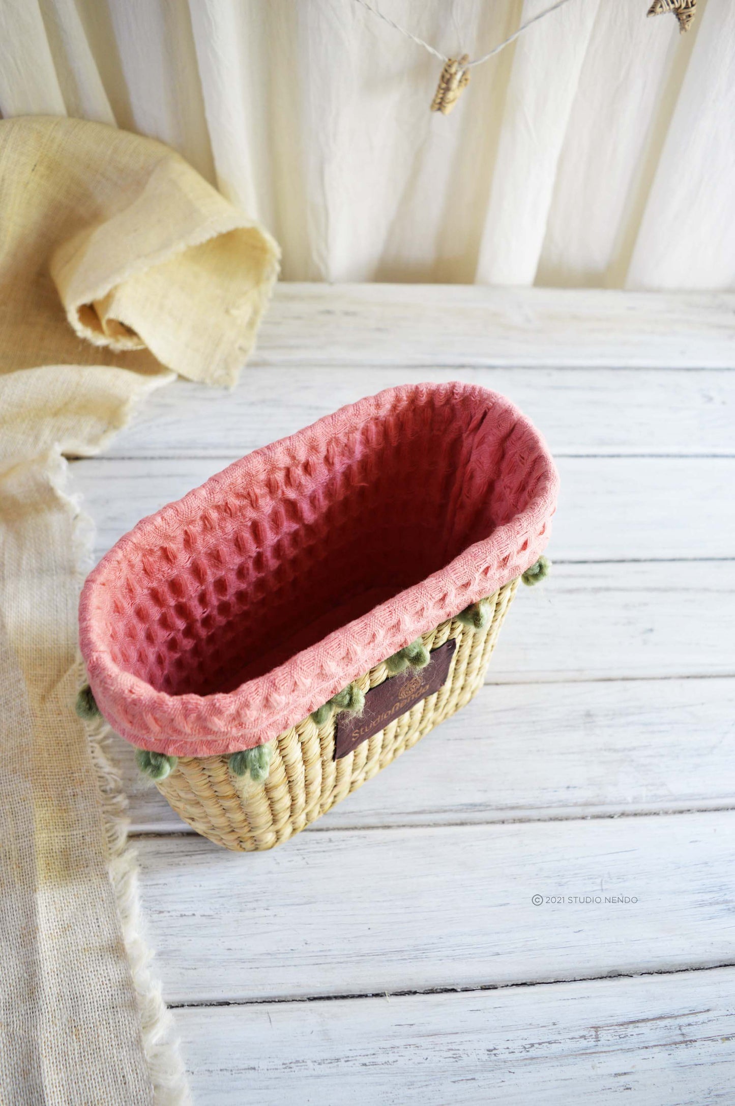 Sea Grass Storage Basket- Small- Strawberry & Mint