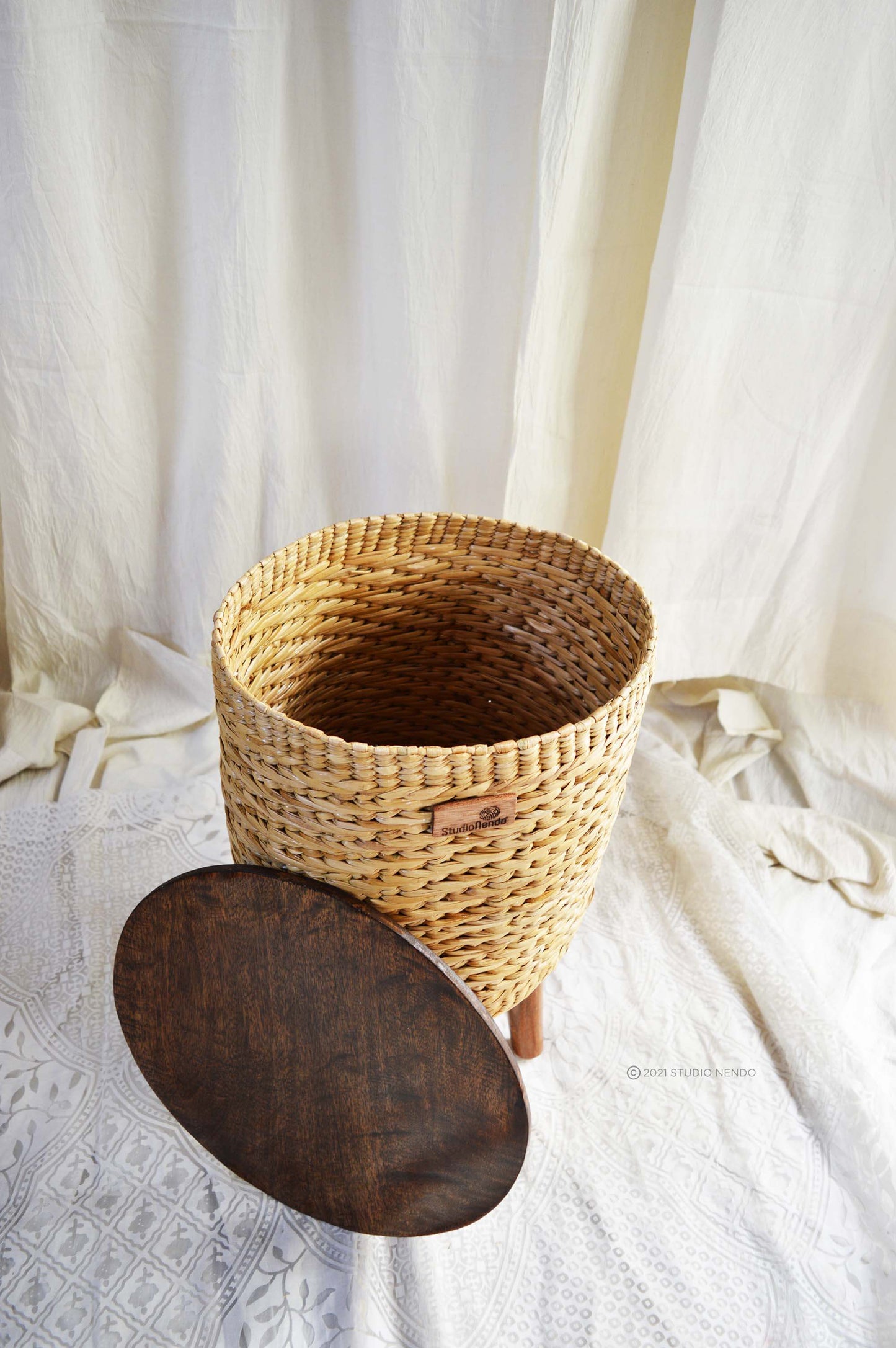 Sea Grass Standing Storage Basket/Side Table- Round