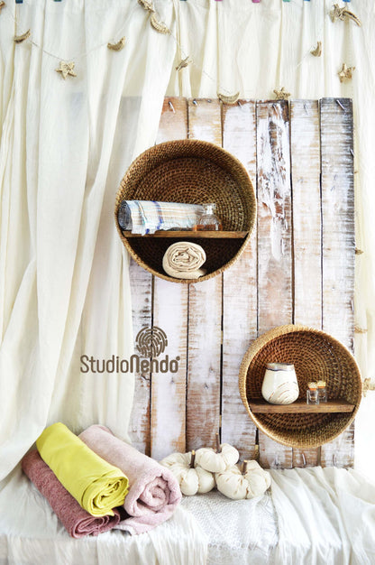 Circular Cane Hanging Basket/Shelf- Medium