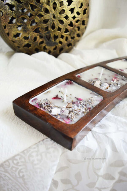 CURVED WOODEN TRAY- MULTIPLE WICK CANDLE